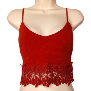 SARAH LA Rust Orange Floral Lace Hem Sleeveless Crop Top Small